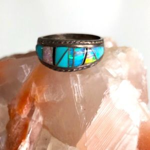 Turquoise and gemstone Southwest 925 ring